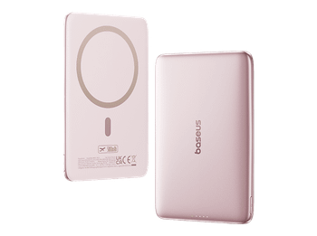 Powerbank - Baseus PicoGo AM41 Ultra-fina, 5000 mAh, 20W, Carga magnética, Con cable Tipo C 60W, Pass-Through, rápida, Rosa Nebula