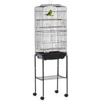 pawhut jaula para pajaros con soporte 4 ruedas y comederos 465x36x157 cm negro