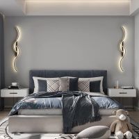 lampara de pared led moderna para dormitorio candelabro de mesita de noche tira larga sala de estar sofa decoracion del hogar luz de pared interior de noche luminaria dorada decoracion hogar