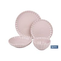 vajilla de porcelana esmaltada en color rosa nude con diseno en relieve  set de 16 piezas  apta para lavavajillas microondas y horno