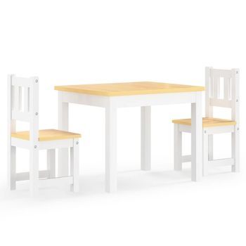Mesa Y Silla Infantil 3 Uds | Juego De Muebles De Jardín Mdf Blanco Y Beige