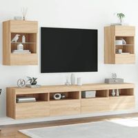 2 uds muebles tv de pared  mueble de salon  armario tv luces led roble sonoma 40x30x605 cm cfw780989