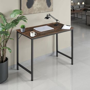 Escritorio estilo industrial estructura de acero 80 cm madera oscura