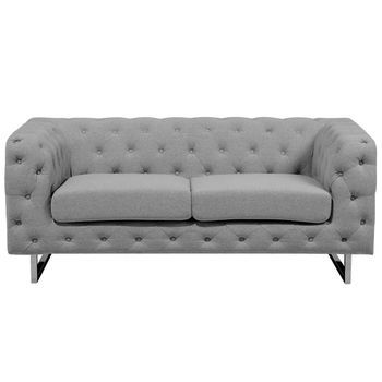 Sofá Estilo Chesterfield 2 Plazas Con Botones Gris Claro Capitoné Vissland
