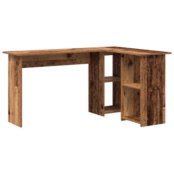 Escritorio | Mesa De Trabajo Con Estante Madera Envejecida 142 X 102 X 73 Cm