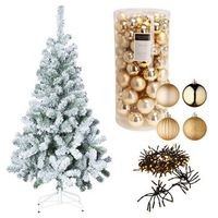 set arbol nevado 210cm con 192 led y 100 bolas doradas