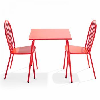 Mesa De Jardín Y 2 Sillas De Acero Rojo Estilo Bistró, Palavas - Oviala