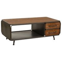 mesa de centro de madera y metal negra 120x64x46