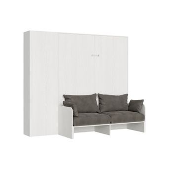 Cama Abatible 160 Vertical Kentaro Sofà Con Columna Fresno Blanco