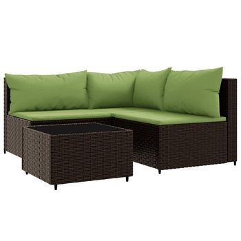 Set Muebles De Jardín 4 Uds Y Cojines Ratán Sintético Marrón Cfw924143
