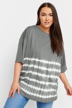 Yours Camiseta Algodón Gris Rayas Tie Dye, Mujer Curvy Y Tallas Grandes, Yours