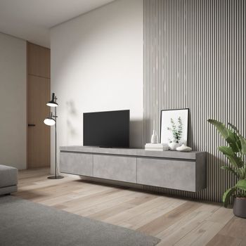 Mueble tv efecto madera cemento 240x35x45cm colgado