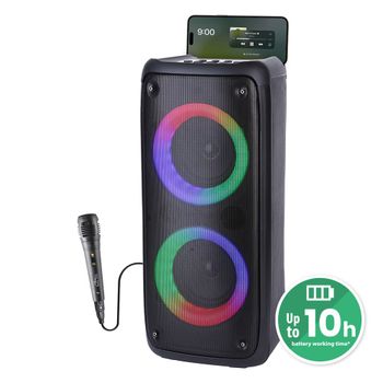 Media-Tech FUNBOX BT MT3181 Karaoke Altavoz Bluetooth portátil con micrófono Bluetooth 40W RMS, Compatible con Tarjetas Micro SD, iluminación Color RGB