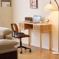 escritorio 2 puertas en madera y ratan