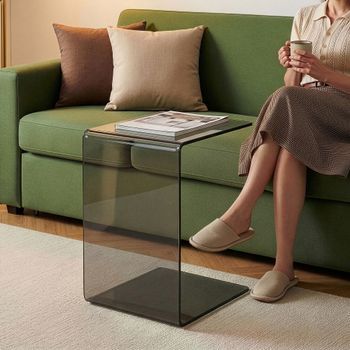 Mesa Auxiliar Trölmapilu En Forma De C Vidrio Templado 60x40x40 Cm Gris Oscuro [en.casa]