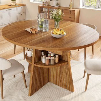 Mesa de comedor extensible redonda efecto madera 110-150 cm