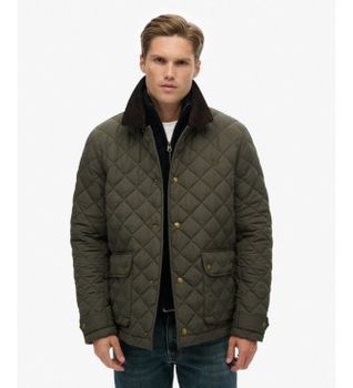 Superdry para hombre. M5012270A Chaqueta Quilted Estate Coach verde (M), Casual, Poliéster Reciclado, Sostenible