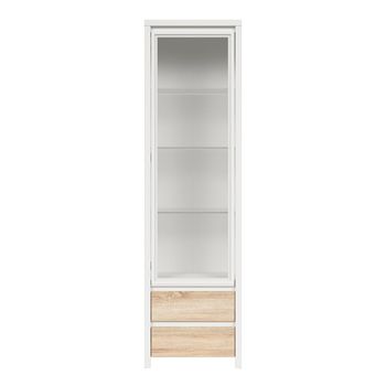 Vitrina 1 puerta 2 cajones paneles de aglomerado madera y blanco