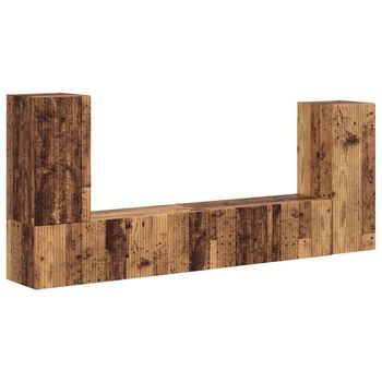 Conjunto De Mueble De Tv 4 Uds | Mueble De Salón | Gabinete De Tv Madera Envejecida