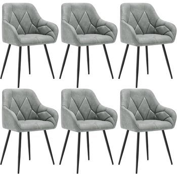 Set 6 Sillas De Comedor Y Cocina De Piel Sintética Con Respaldo Reposabrazos Patas Metálicas Diseño Ergonómico - Gris - Woltu