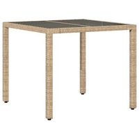 mesa de jardin  mesa de exterior superficie de vidrio ratan pe beige 90x90x75 cm