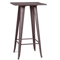 mesa alta industrial en acero envejecido y madera oscura 60x60x106cm - antique