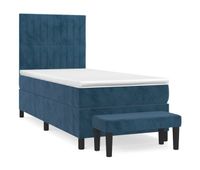 cama box spring con colchon terciopelo azul oscuro 90x200 cm rayas verticales