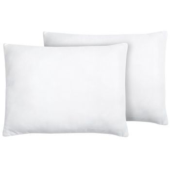 Conjunto De 2 Almohadas De Poliéster Blanco 50 X 60 Cm Perfil Bajo Microfibra Relleno Suave Errigal