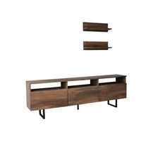 mueble tv con estante onda nogal
