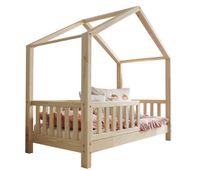 cama cabana 90x200 con barandilla y somier patas 10 cm roxane madera
