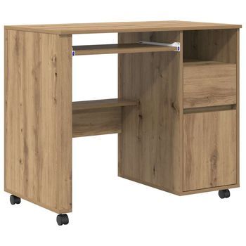 Escritorio | Mesa De Trabajo Con Ruedas Con Cajón Roble Artesanal 91 X 50 X 77 Cm