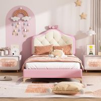 cama acolchada princess 90 x 200 cm con tiras led multicolor - cuero pu - rosa
