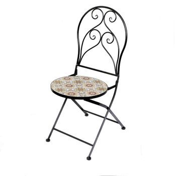 Lote De 2 Sillas De Jardín Tipo Bistró Plegables – Mosaico Decorativo – Metal Negro – 30x50x93 Cm