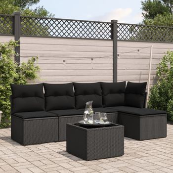 Conjunto De Sofás De Jardín 6 Uds | Mueble Jardin Mesa Y Sillas Y Cojines Ratán Sintético Negro Cfw547027