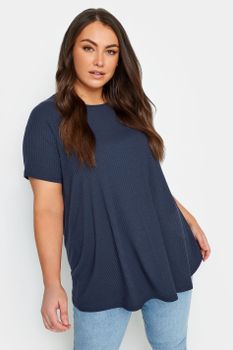 Yours Camiseta Canalé Azul Marino, Mujer Curvy Y Tallas Grandes, Yours