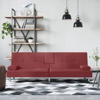 sofa cama moderno  cama para adulto con portavasos cuero sintetico rojo tinto cfw70597