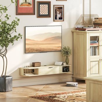 Mueble De Tv Suspendido De Melamina Homcom 120x24x16cm-madera Natural