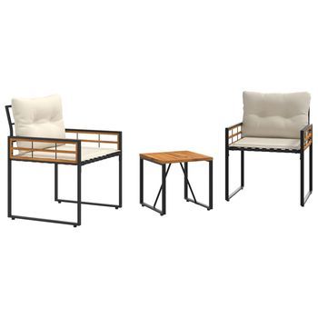 Juego De Muebles De Exterior Con Cojín 3 Piezas | Mobiliario De Jardín Crema