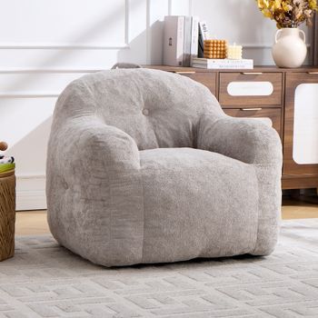 Sillón Puff - Asiento Para Salón - Piel Sintética - Gris Claro (95x95x79cm)