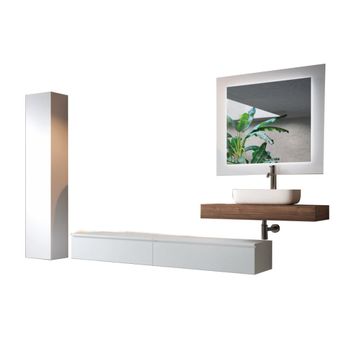 Mueble de baño de 8 piezas en melamina nogal/blanco mate