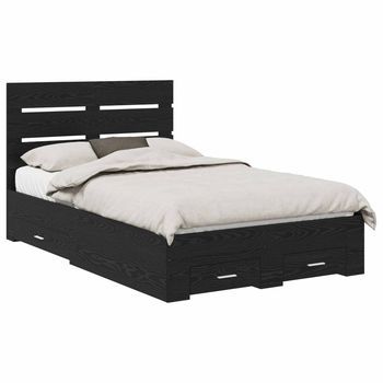 Cama Matrimonial | Cama Para Adulto | Estructura De Cama Con Cajón Roble Negro 135 X 190 Cm