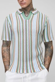 Polo Tall Regular De Croché Con Rayas, Verde