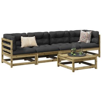 Juego De Sofás De Jardín 5 Uds | Mueble Jardin Mesa Y Sillas Madera De Pino Impregnada Cfw67918