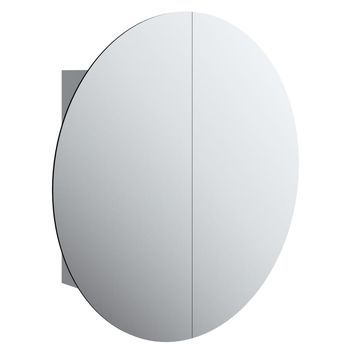 Armario De Baño | Mueble De Baño Con Espejo Redondo Y Led Gris 54x54x17,5 Cm