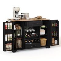 isla de cocina con ruedas encimera extensible y cajones 138x70x92cm mdf negro y natural