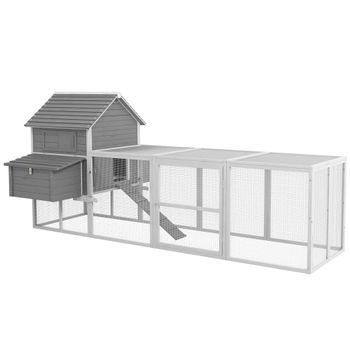 PawHut Gallinero de Madera 310,5x149,5x149cm Jaula para 4-6 Gallinas con 2 Ventanas Puertas Nido Bandeja Extraíble y Rampa Gris   Aosom España