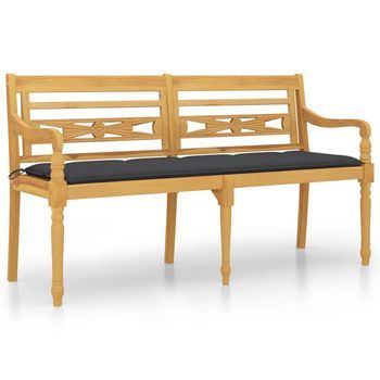 Banco Batavia Con Cojín Antracita Madera Maciza De Teca 150 Cm