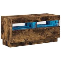 mueble tv  mueble de salon  armario tv con luces led color roble ahumado 80x35x40 cm