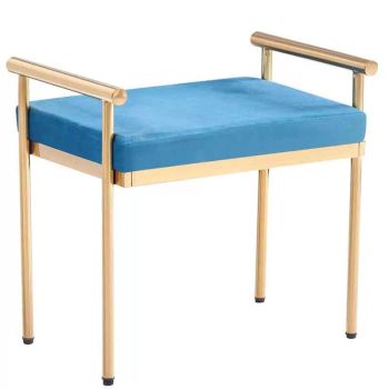 Banqueta descalzadora dorada y azul serie Berlín