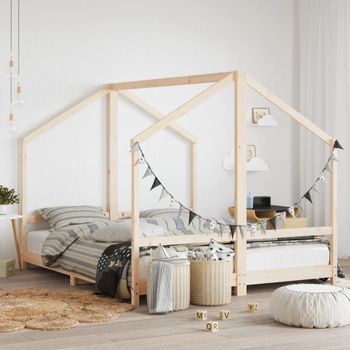 Cama Individual | Estructura De Cama Infantil Madera Maciza De Pino 2x(80x200) Cm Cfw835464